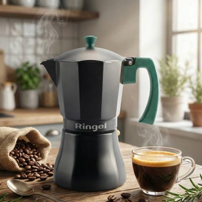 Гейзерна кавоварка RINGEL, ручка з бакеліту, 240 мл ЧОРНА