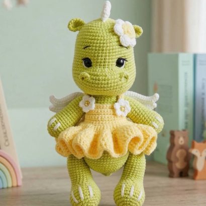 Іграшка дитячий в’язаний зелений дракончик сувенір