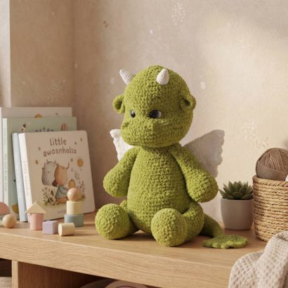 Авторська велика м’яка іграшка зелений дракончик сувенір