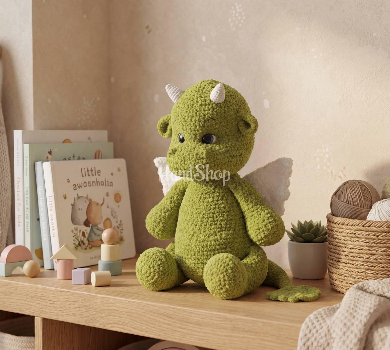 Авторська велика м’яка іграшка зелений дракончик сувенір Авторська велика м’яка іграшка зелений дракончик сувенір