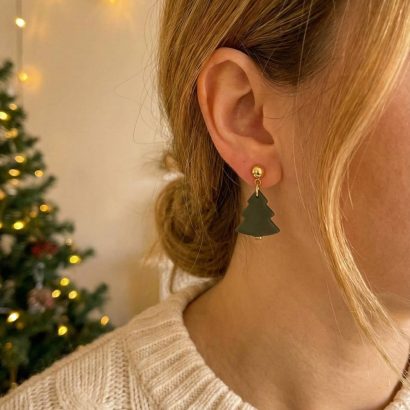 Новорічні сережки зелені ялинки 2026 полімерна глина