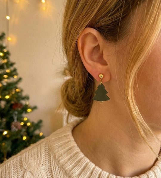 Новорічні сережки зелені ялинки 2026 полімерна глина