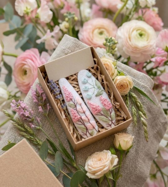 Пара дитячих заколочок для волосся квіти ручна вишивка, 2 шт