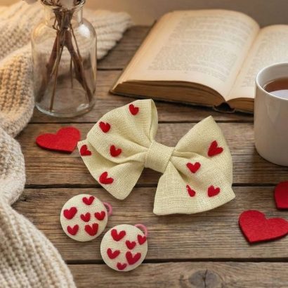 Набір прикрас для волос бант та резиночки сердечка LOVE, 3 шт