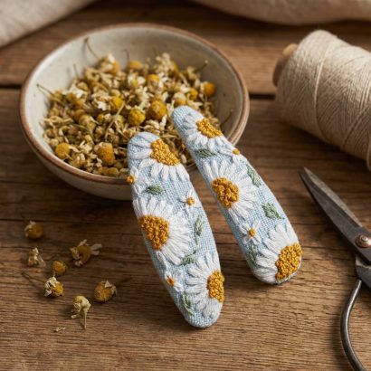 Дитячі заколки для волосся квіти ромашки ручна вишивка, 2 шт