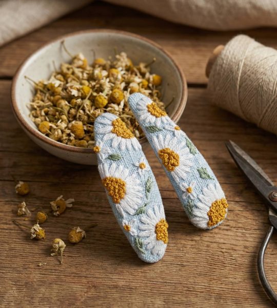 Дитячі заколки для волосся квіти ромашки ручна вишивка, 2 шт