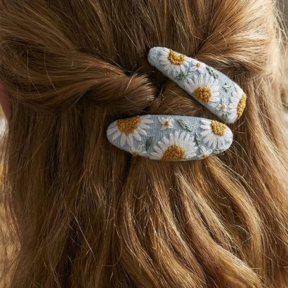Дитячі заколки для волосся квіти ромашки ручна вишивка, 2 шт