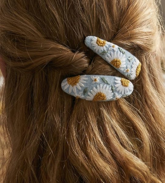 Дитячі заколки для волосся квіти ромашки ручна вишивка, 2 шт