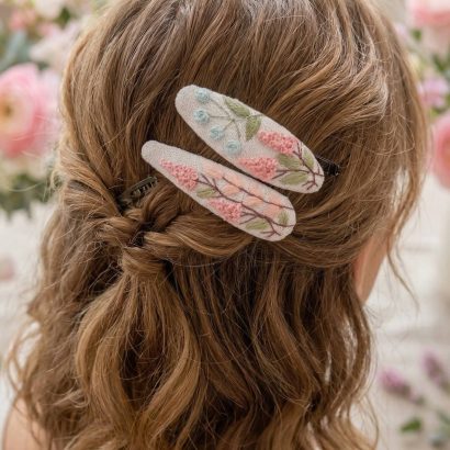 Пара дитячих заколочок для волосся квіти ручна вишивка, 2 шт