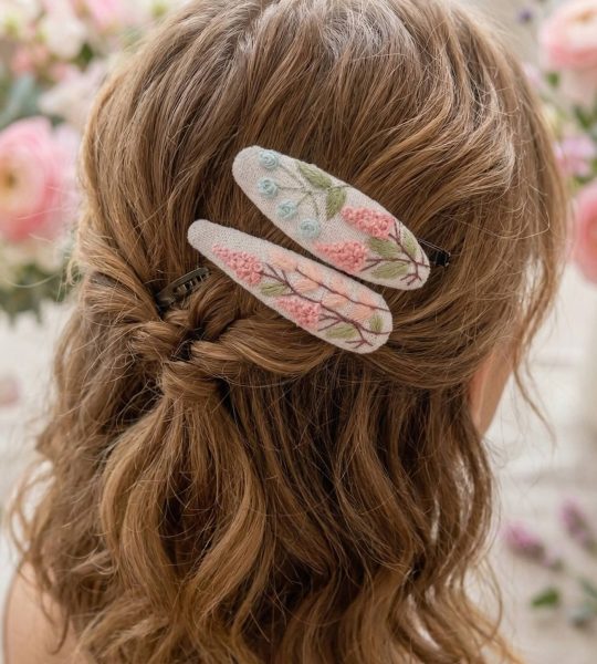 Пара дитячих заколочок для волосся квіти ручна вишивка, 2 шт