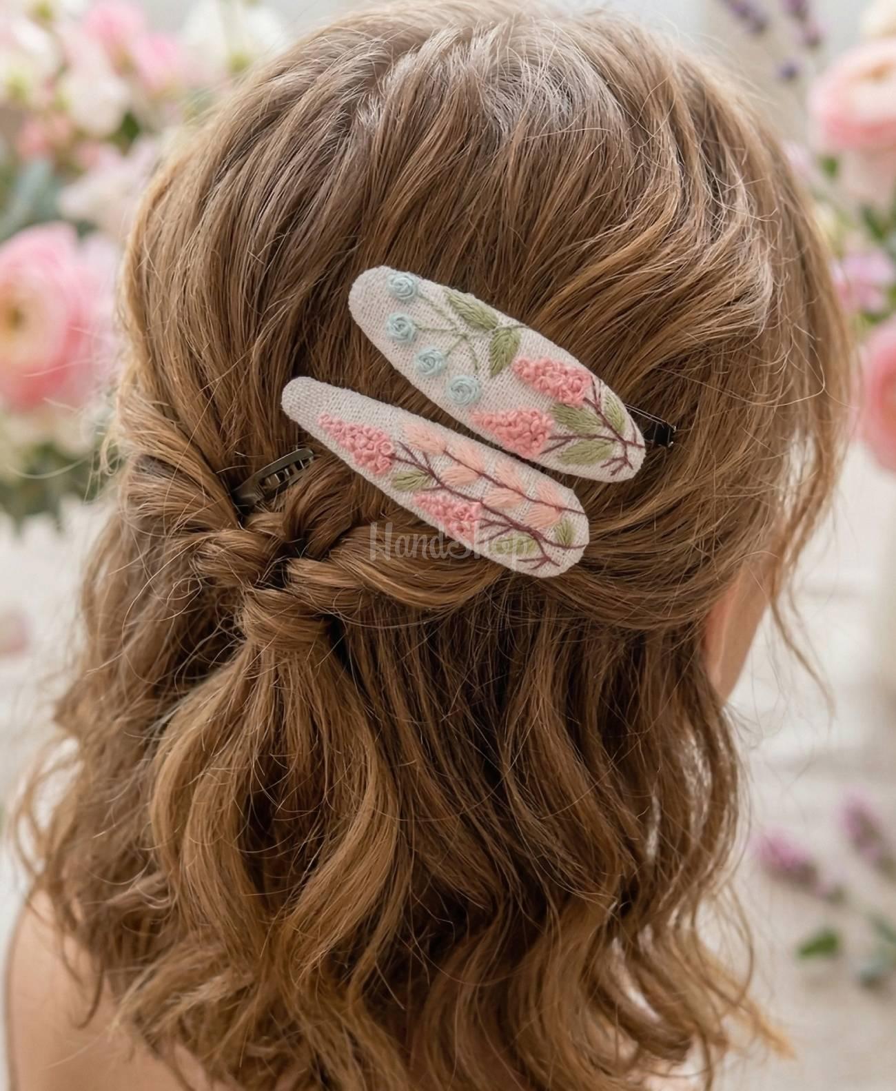 Пара дитячих заколочок для волосся квіти ручна вишивка, 2 шт Пара дитячих заколочок для волосся квіти ручна вишивка, 2 шт