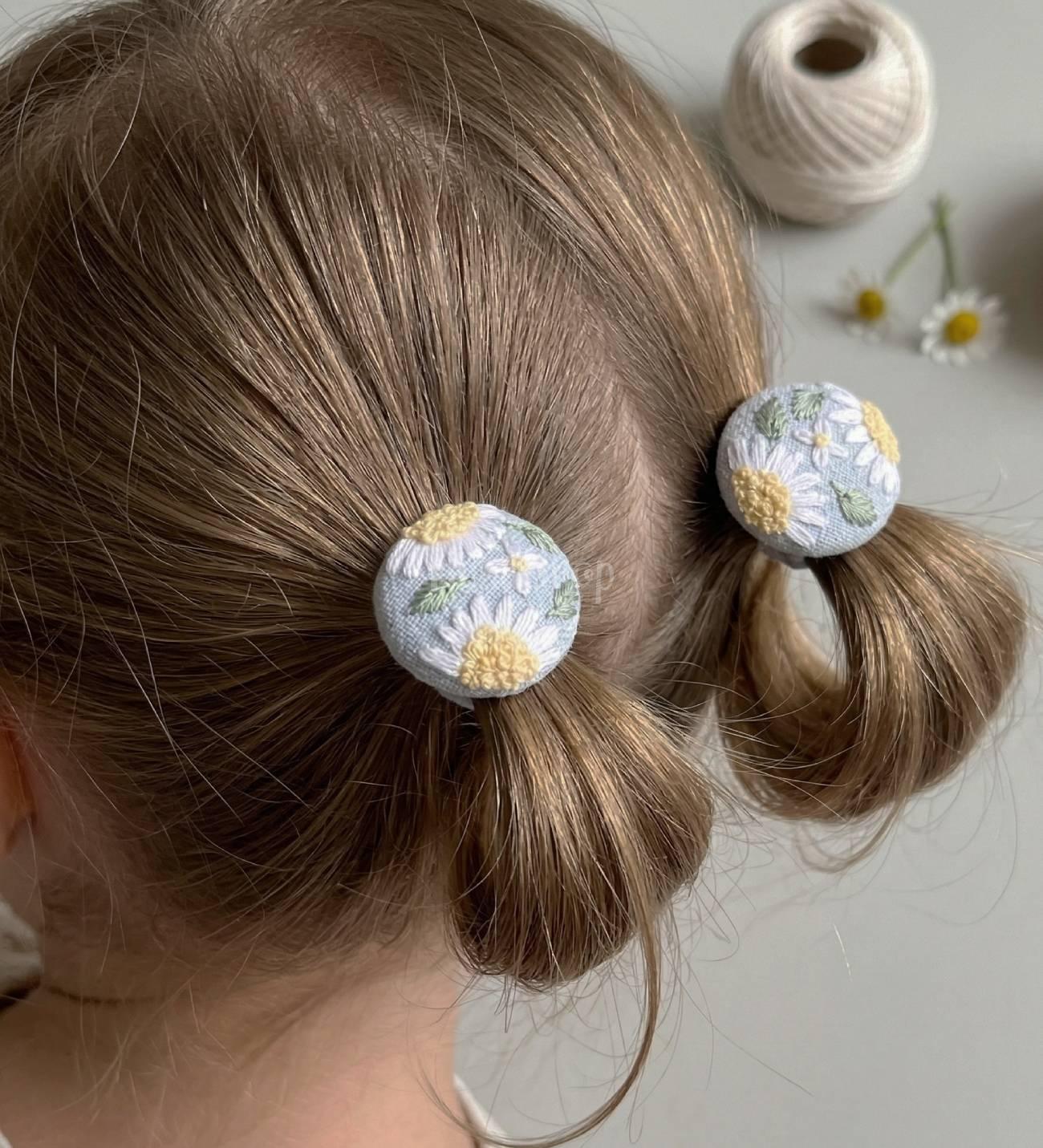 Дитячі резинки для волосся польові квіти ромашки, 2 шт Дитячі резинки для волосся польові квіти ромашки, 2 шт