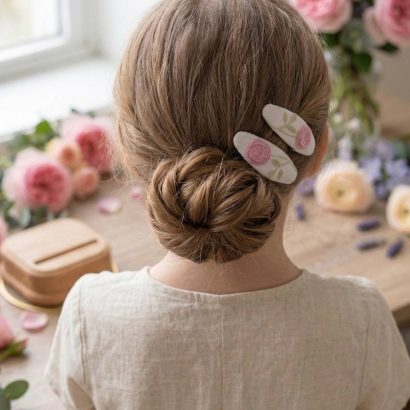 Дитячі заколки для волосся вишивка ніжно рожеві троянди