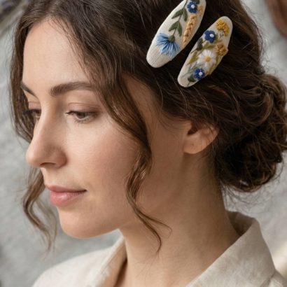 Дитячі заколки польові квіти України, колоски ручна вишивка