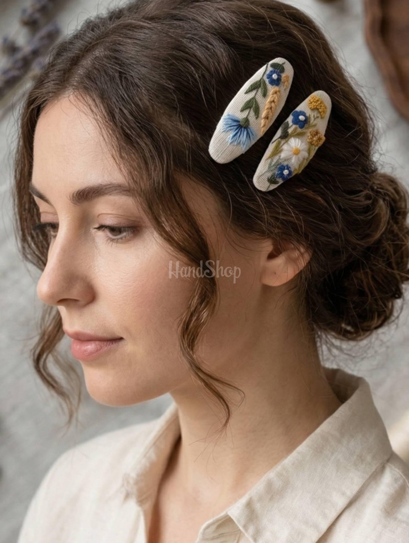 Дитячі заколки польові квіти України, колоски ручна вишивка Дитячі заколки польові квіти України, колоски ручна вишивка