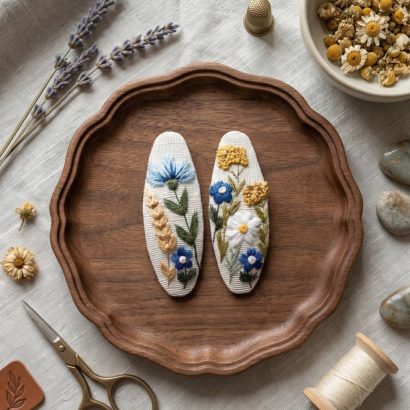 Дитячі заколки польові квіти України, колоски ручна вишивка