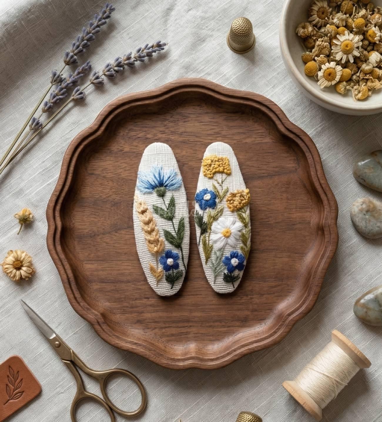 Дитячі заколки польові квіти України, колоски ручна вишивка Дитячі заколки польові квіти України, колоски ручна вишивка