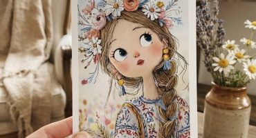 Красива українська листівка з дівчиною у традиційній вишиванці та квітковому віночку - для особливого привітання