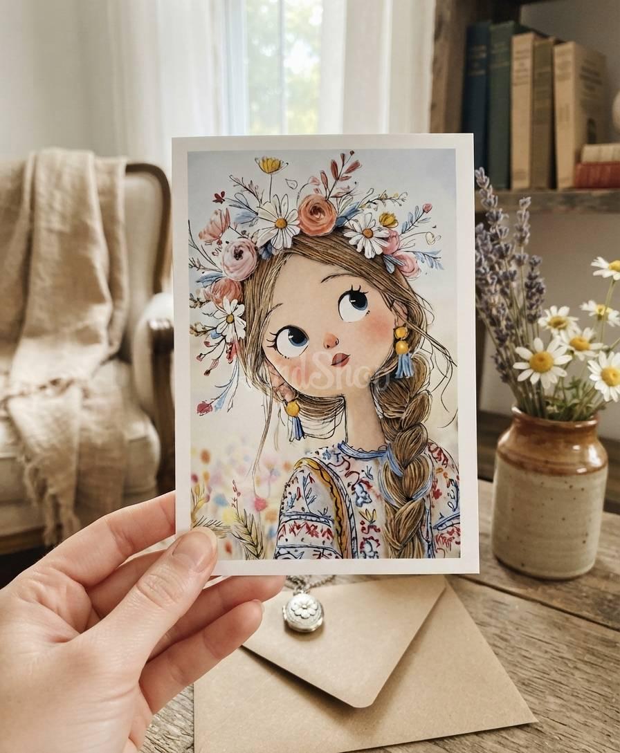 Жіноча вітальна сувенірна листівка дівчинка україночка Жіноча вітальна сувенірна листівка дівчинка україночка