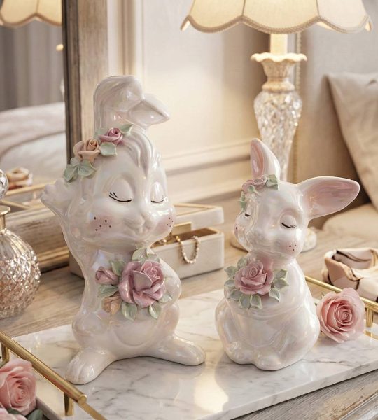 Сувенірний набір білих порцелянових зайців пара, 2 шт
