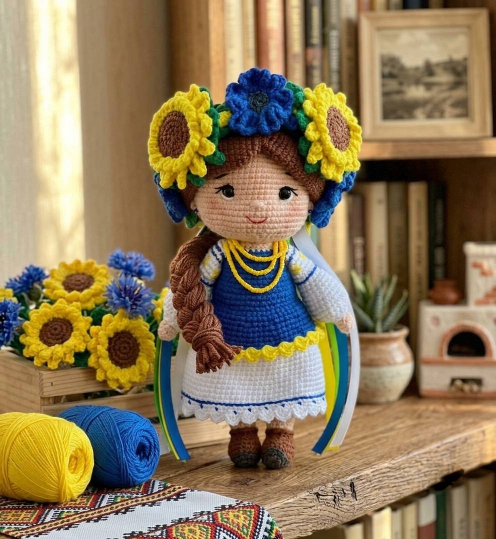 Лялька-україночка крючком у кольорах прапора України - ексклюзивний сувенір ручної роботи для подарунка