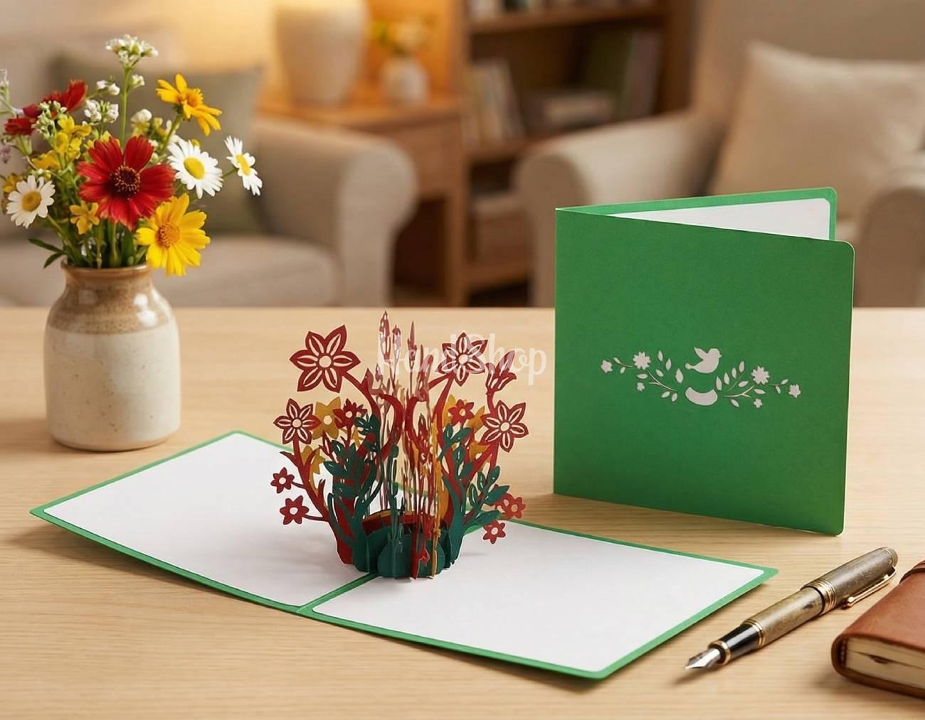 Жіноча об’ємна авторська 3d листівка з квітами букет Жіноча об’ємна авторська 3d листівка з квітами букет