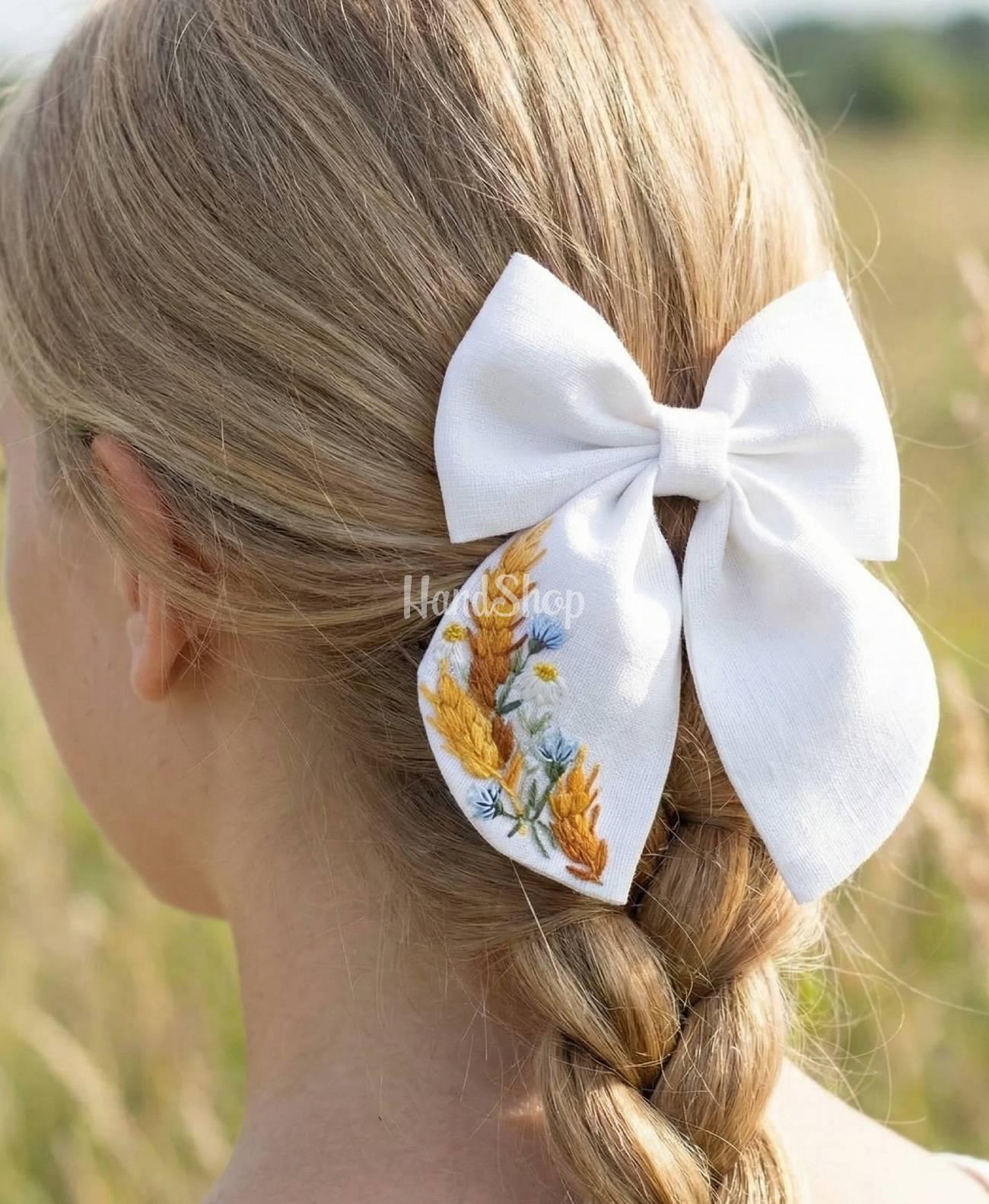 Дитячий бант для волосся ручна вишивка польові квіти Дитячий бант для волосся ручна вишивка польові квіти