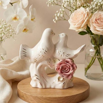 Декоративні порцелянові голубки пара з квіткою сувенір