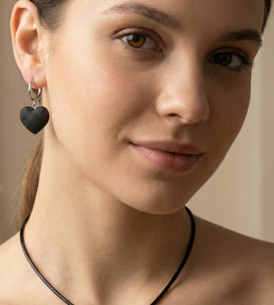 Комплект прикрас чорні сердечка сережки та кулон глина