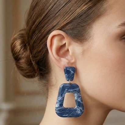 Авторські сережки з полімерної глини сині геометричні
