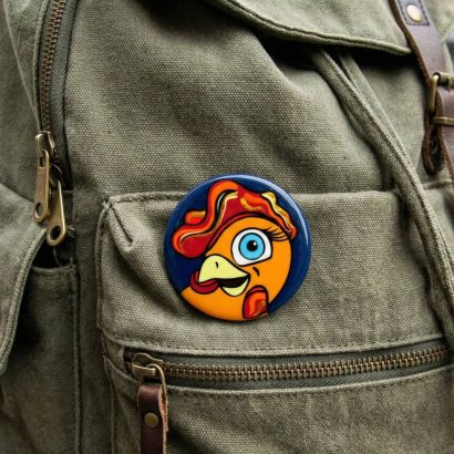 Дитяча дерев'яна кругла брошка курочка Великдень, розпис