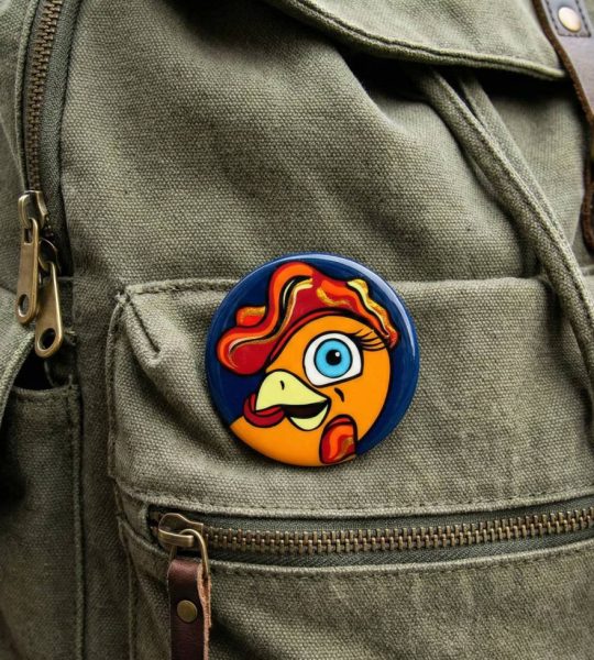 Дитяча дерев'яна кругла брошка курочка Великдень, розпис