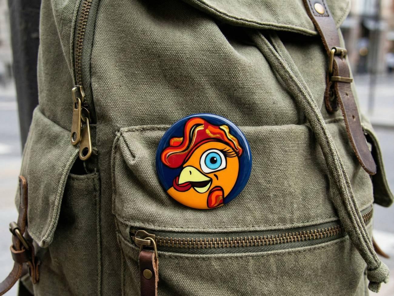 Дитяча дерев'яна кругла брошка курочка Великдень, розпис Дитяча дерев'яна кругла брошка курочка Великдень, розпис