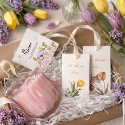 Весняний набір свічка рожевий тюльпан + 2 ароматичні саше