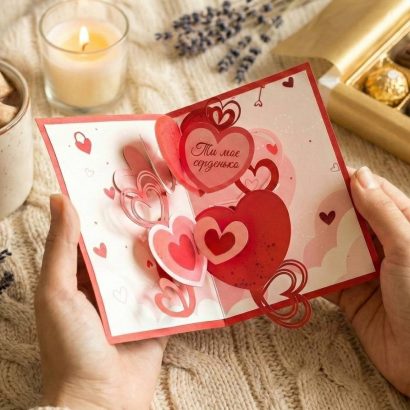 Валентинка об'ємна велика листівка 3d рухомі серця love