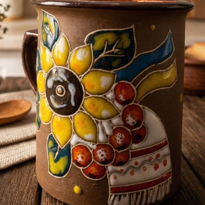 Керамічна чашка рушничок, калина, соняшник, прапор