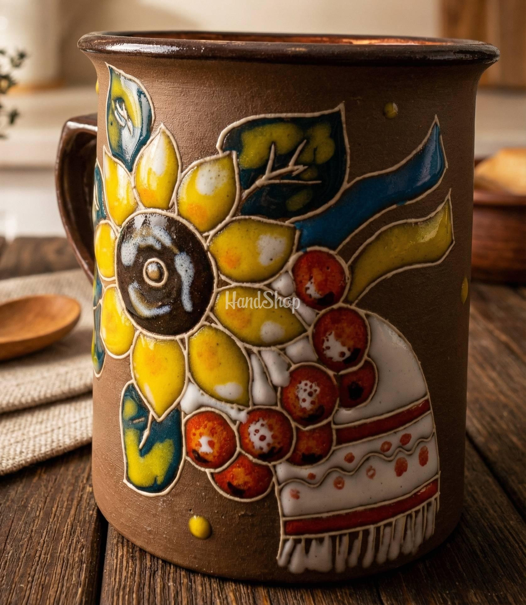 Керамічна чашка рушничок, калина, соняшник, прапор Керамічна чашка рушничок, калина, соняшник, прапор