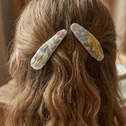 Дитячі заколки пара польові квіти, колоски ручна вишивка