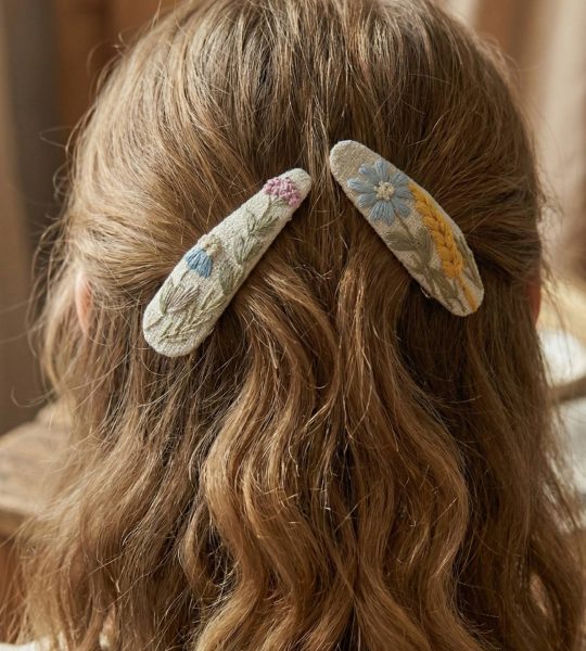 Дитячі заколки пара польові квіти, колоски ручна вишивка