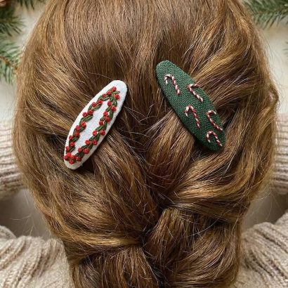 Новорічні заколки льодяники квіти, ручна вишивка 2 шт!