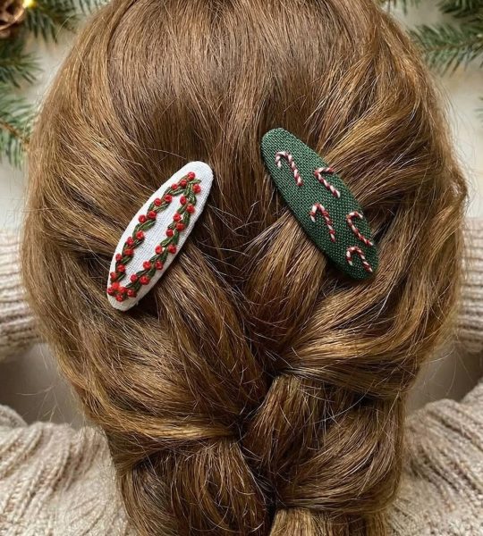 Новорічні заколки льодяники квіти, ручна вишивка 2 шт!