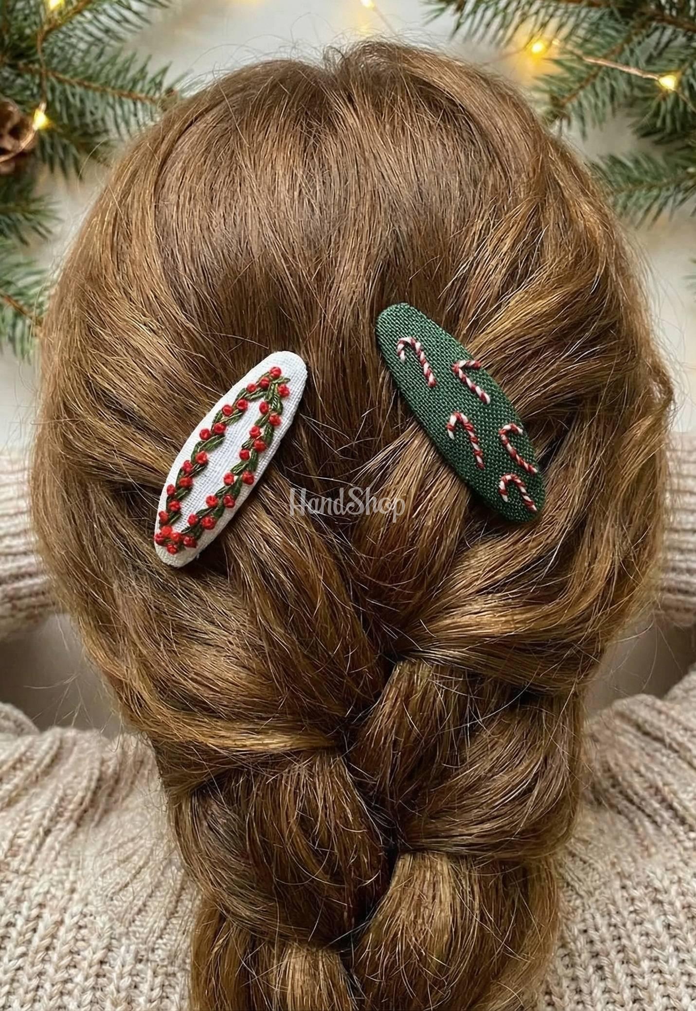 Новорічні заколки льодяники квіти, ручна вишивка 2 шт! Новорічні заколки льодяники квіти, ручна вишивка 2 шт!