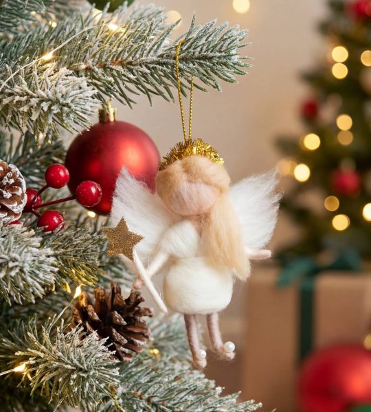 Лялька із вовни новорічна блондинка ангел підвіска 2026