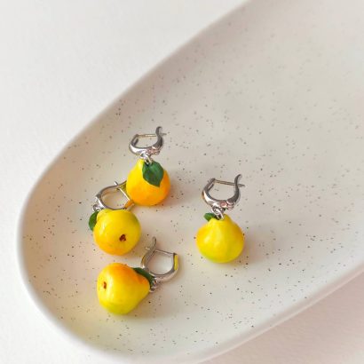 clay pear pendant and earrings