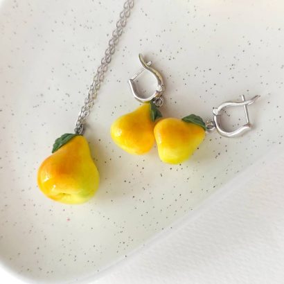 clay pear pendant and earrings