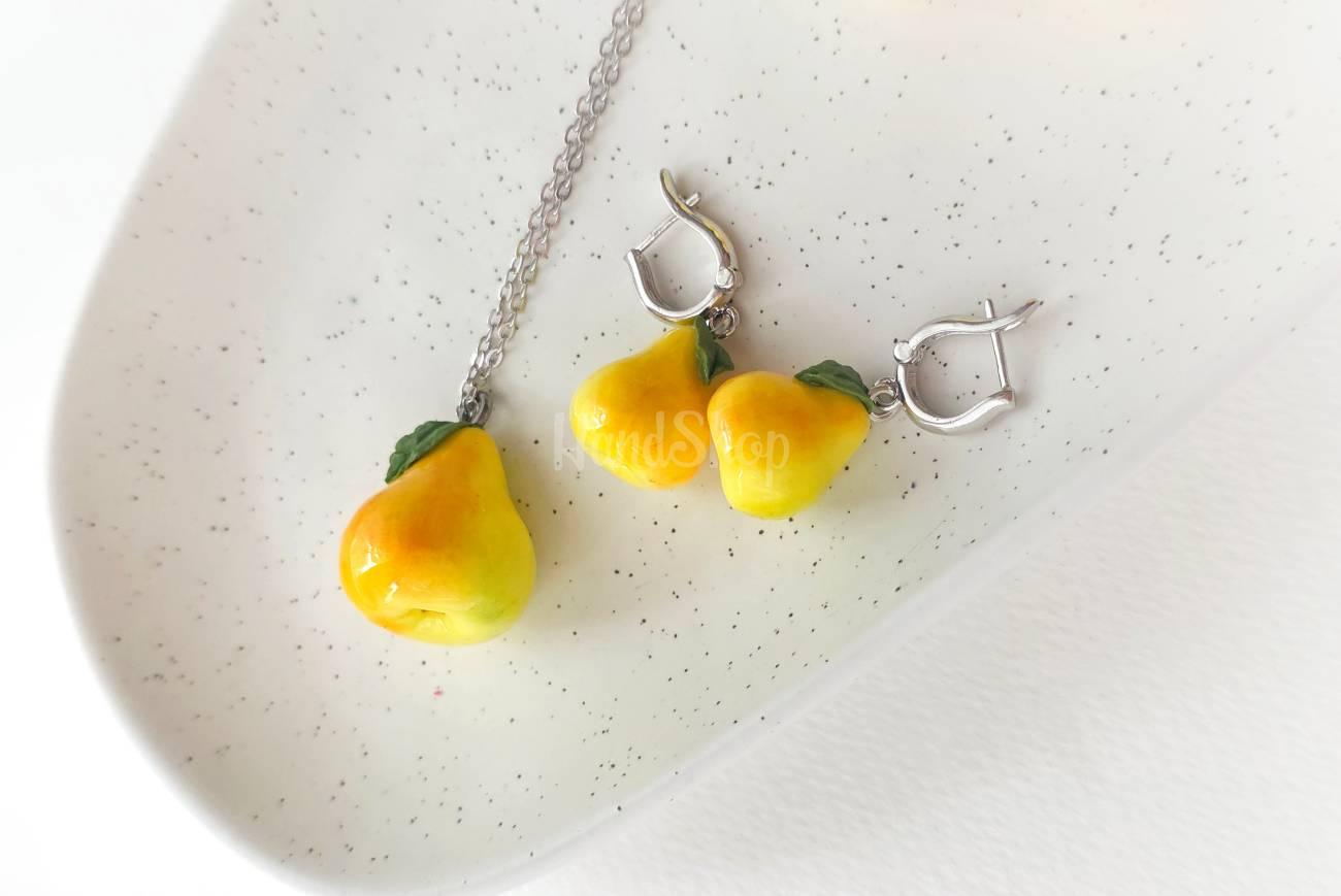 clay pear pendant and earrings clay pear pendant and earrings