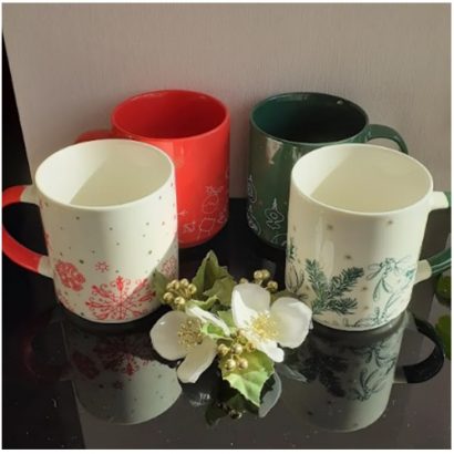Сувенірний набір порцелянових чашок Різдво 2024, 4 шт