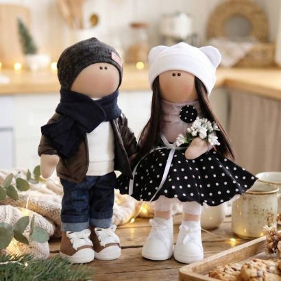 Весільні текстильні ляльки ручної роботи стильна пара