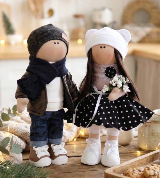 Весільні текстильні ляльки ручної роботи стильна пара