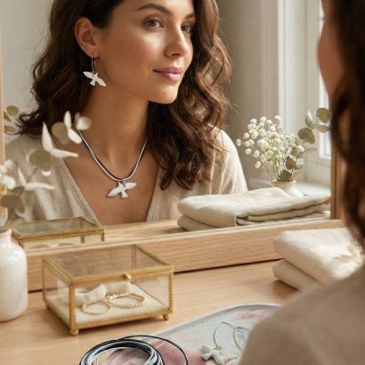 Комплект прикрас сережки та кулон білі голубки полімерна глина